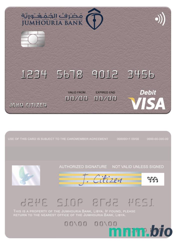 Libya Jumhouria Bank visa debet karta przykład w formacie PSD